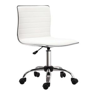 HOMCOM Scaun birou fără brațe, scaun de birou, înălțime reglabilă, șezut și spătar căptușite, 48x52x78-90cm, alb | Aosom Romania imagine