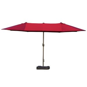 Outsunny Umbrelă de grădină umbrelă dublă rectangulară 4, 6 lungime x 2, 7 lățime x 2, 4 înălțime m cu manivelă de deschidere/închidere, saci de greutate și bază incluse, pentru balcon, piscină, burgund | Aosom Romania imagine