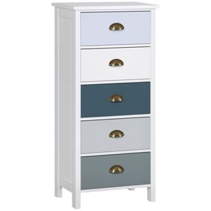 HOMCOM Chiffonnier comodă mobilier de depozitare 5 sertare multicolore cu mânere metal cochilie MDF - dim. 45L x 30l x 95, 4H cm | Aosom Romania imagine