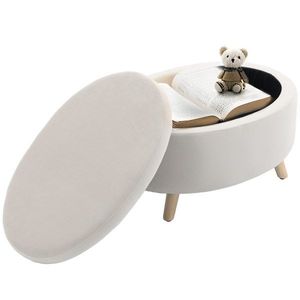 HOMCOM Taburet de depozitare oval intern, cutie, puf, material catifelat, 71 x 51, 5 x 42 cm, bej | Aosom Romania imagine