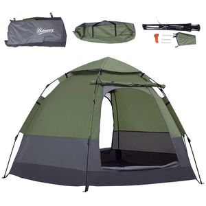 Outsunny Cort pop-up cort de camping 3-4 pers. cort cupolă impermeabilizat ușor ventilat ușor de montat 2 uși mari dim. 2, 6L x 2, 6l x 1, 5H m fibră de sticlă poliester oxford verde gri | Aosom Romania imagine