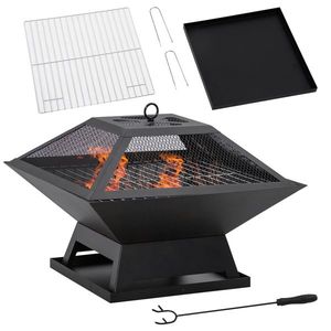 Outsunny Grătar 45 x 45 x 34cm din oțel inoxidabil cu protectie împotriva scânteilor și cârlig pentru grătar pentru grădină, balcon, BBQ camping negru | Aosom Romania imagine