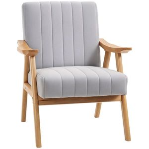 HOMCOM Fotoliu în Design Scandinavian, Catifea, Lemn Masiv, 68 cm x 74 cm x 82 cm, Gri deschis | Aosom Romania imagine