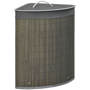 HOMCOM Cos de rufe din bambus pentru colt 55L cu capac si sac detasabil 38 x 38 x 57 cm gri | Aosom Romania imagine