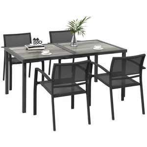 Outsunny Set de Mobilier de Grădină, Set Mobilier Grădină cu 1 Masă, 4 Scaune, 150 x 87 x 72 cm, Gri | Aosom Romania imagine