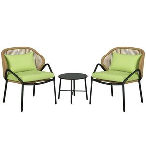 Outsunny Set de mobilier de terasă din ratan, 3 piese, cu perne pentru șezut și spate, ratan artificial, cadru metalic, Verde | Aosom Romania imagine