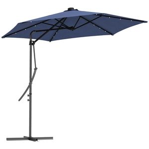 Outsunny Umbrelă de grădină, Umbrelă cu braț, LED-uri, Modul solar, rezistent la intemperii, inclusiv husă de protecție, Ø290 x 260 cm, Albastru închis | Aosom Romania imagine