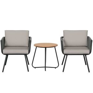 Outsunny Set de grădină din rășină împletită 3 piese cadru din oțel 2 fotolii + masă de cafea cu perne incluse gri | Aosom Romania imagine