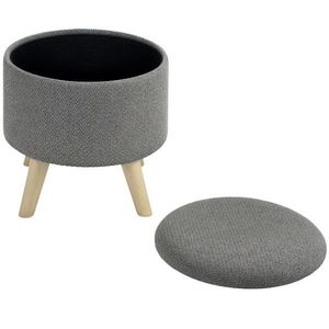HOMCOM Pouf rotund picior de odihnă taburet cu depozitare picioare din lemn design modern gri | Aosom Romania imagine