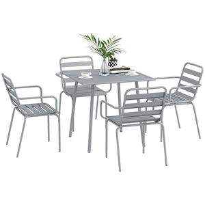 Outsunny Set de masă de grădină de 5 piese, Set de mobilier de exterior, rezistent la intemperii, design modern, 80 x 80 x 74 cm, Gri | Aosom Romania imagine