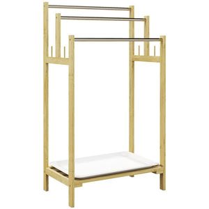 HOMCOM Suport de prosoape din bambus cu 3 bare, raft de depozitare, 4 cârlige și platou detașabil, 50, 5Lx31Px90H cm natural | Aosom Romania imagine