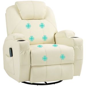 HOMCOM Scaun de relaxare cu funcție de masaj, spătar ajustabil, bază rotativă, până la 150 kg, piele ecologică, Crem | Aosom Romania imagine