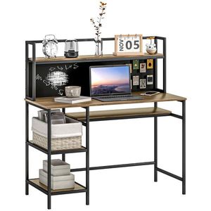 HOMCOM Birou cu rafturi birou informatic birou de calculator cu 4 rafturi, blat mare și panou negru, maro | Aosom Romania imagine