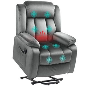HOMCOM Scaun de ridicat cu funcție de masaj și încălzire lombară, fotoliu de relaxare cu telecomenzi și buzunare laterale, Gri | Aosom Romania imagine