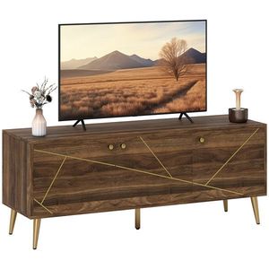 HOMCOM Măsuță TV mobilier TV din lemn pentru televizor de până la 60 de inch cu dulapuri rafturi picioare din oțel 130 x 40 x 52 cm maro | Aosom Romania imagine