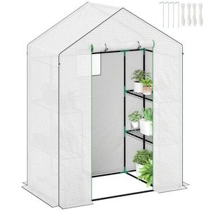Outsunny Seră de grădină cu 1 ușă 1 fereastră rafturi 3 niveluri pentru Legume Plante Flori Pânză PE 143 x 74 x 190 cm alb | Aosom Romania imagine
