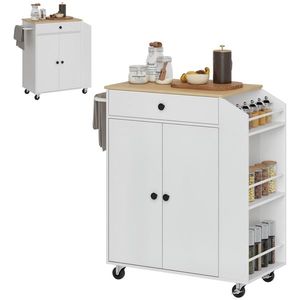HOMCOM Cărucior de bucătărie cu sertar, dulap, raft pentru condimente, suport pentru prosoape, 82 x 38 x 86, 5 cm, Alb/Stejar | Aosom Romania imagine