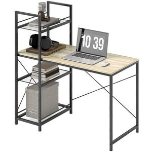 HOMCOM Birou de calculator cu raft reversibil cu 4 niveluri, masă de calculator, cadru din oțel 110 x 53 x 115, 5 cm stejar negru | Aosom Romania imagine