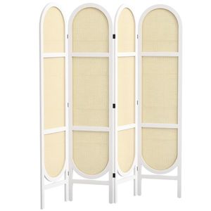 HOMCOM Paravent interior din lemn 4 panouri 170 x 160 cm pliabil și portabil, model țesut manual, alb | Aosom Romania imagine