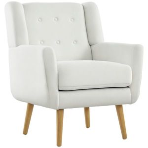 HOMCOM Fotoliu cu Brațe, Fotoliu de Relaxare, Sacramento, Lemn de Cauciuc, Bordură cu Nasturi, Alb | Aosom Romania imagine