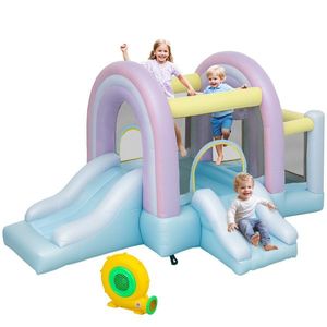 AIYAPLAY Hüpfburg, Piscină cu Bile, 2 Tobogane, Țesătură Oxford, Rezistent la UV, Blower, Colorat | Aosom Romania imagine