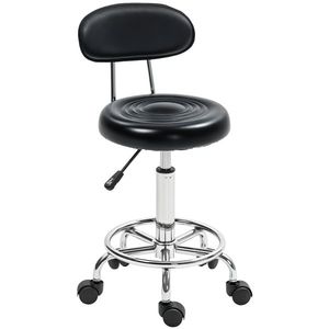 HOMCOM Tabouret cu role, scaun de masaj cu înălțime reglabilă 70-86 cm și spătar, pivotant 360°, negru | Aosom Romania imagine