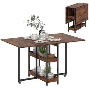 HOMCOM Masă de Dining Extensibilă în stil industrial, pentru până la 4 persoane, rafturi deschise, flexibilă, Metal, Placă de melamină, Maroniu | Aosom Romania imagine