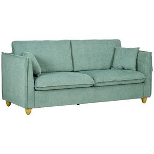 HOMCOM Canapea 3 Locuri din Tesatura, Canapea Capionata Stil Vintage cu Perne si Picioare din Lemn, 144x77x81cm, Verde | Aosom Romania imagine