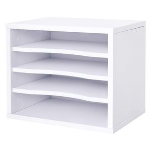 Vinsetto Organizator birou lemn alb cu 4 niveluri suport imprimantă dim. 35, 5L x 25l x 28, 6H cm | Aosom Romania imagine