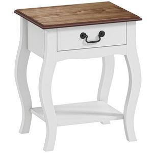 HOMCOM Noptieră Modernă cu Sertar și Raft Deschis din Lemn Alb și Lemn Natural | Aosom Romania imagine