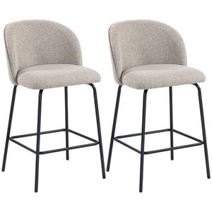 HOMCOM Set 2 Scaune de Bar cu Spătar și Suport pentru Picioare, Acoperire din Material Textil și Picioare din Oțel, Gri | Aosom Romania imagine