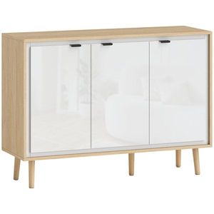 HOMCOM Bufet Modern cu 3 Uși și Raft Reglabil 107x35x77cm Alb și Stejar | Aosom Romania imagine