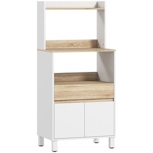 HOMCOM Dulap pentru Microunde din Lemn cu Raft, Blat Deschis, Sertar și Dulap, 60x40x131 cm, Alb | Aosom Romania imagine