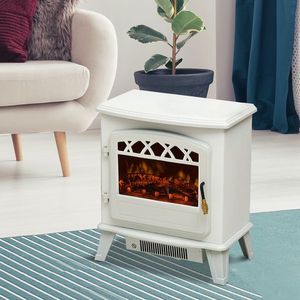 Homcom Soba Electrica de Sol cu Efect Flama Reglabila 1800W, Alb, 51x31x56cm imagine