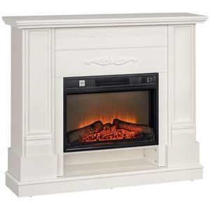 HOMCOM Șemineu Electric cu Flacără 3D, Oprire Automată, Încălzire Reglabilă și Temporizator, 96, 5x22x81, 7 cm, Alb | Aosom Romania imagine