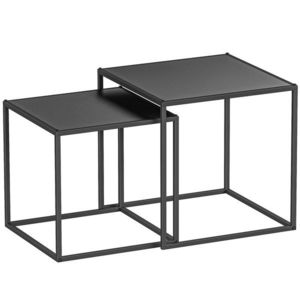 HOMCOM Set de 2 masute de cafea patrate stivuibile, masute laterale si de living din otel, alb | Aosom Romania imagine