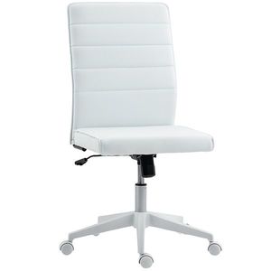 HOMCOM Scaun de Birou Ergonomic și Reglabil cu Spătar Curbat, din Piele PU și Oțel, 58x53x97-107 cm, Alb | Aosom Romania imagine