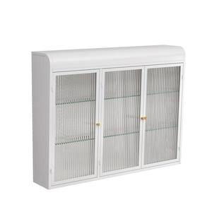 Dulap de Perete cu 3 Uși din Sticlă cu Design Curbat, Alb | Aosom Romania imagine