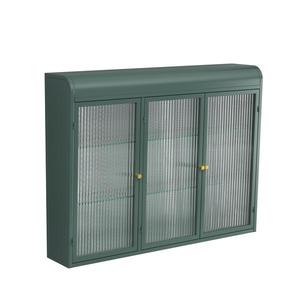 Dulap de Perete cu 3 Uși din Sticlă cu Design Curbat, Verde închis | Aosom Romania imagine