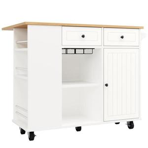 Insulă de bucătărie cu blat de lucru reglabil și spațiu de depozitare, Alb | Aosom Romania imagine