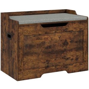 HOMCOM Bancă de Depozitare de 103L Multifuncțională, nuanță de Lemn cu Pernă din Țesătură Gri, 75x40x56 cm | Aosom Romania imagine