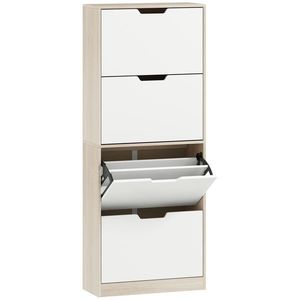 HOMCOM Dulap Subțire pentru Pantofi cu 4 Sertare pentru 16 de Perechi de Pantofi 62.5x26x156 cm, Culoare Lemn și Alb | Aosom Romania imagine