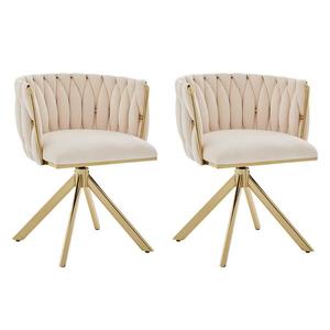 Set de 2 scaune pivotante din catifea, Fildeș | Aosom Romania imagine