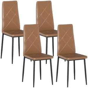 HOMCOM Set de 4 scaune de sufragerie cu spatar inalt, 41x50x97cm, maro | Aosom Romania imagine