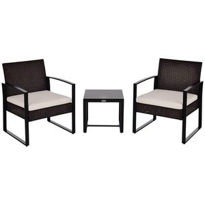 Set de mobilier de balcon Outsunny din Poliratan pentru 2 persoane, set de balcon cu perne Maro+Crem | Aosom Romania imagine