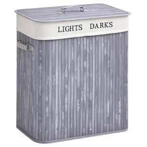 HOMCOM Coș de rufe din bambus cu capac 100 L Colector de rufe cu mânere din PU, sac de rufe din pânză de vela, Coșuri de rufe pentru bucătărie dormitor baie Gri | Aosom Romania imagine