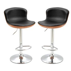 HOMCOM Set de 2 Taburet de Bar Design Contemporan Înălțime șezut reglabil 64-85 cm rotire 360° acoperire sintetică Negru Imitație Lemn | Aosom Romania imagine