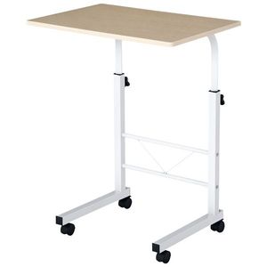 HOMCOM Suport lateral reglabil pe înălțime mobilă masă de cafea cu roți frânare C-Tables Placă de lemn Oțel Metal Plastica Alb Fag 60 x 40 x 68-78 cm | Aosom Romania imagine