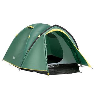 Outsunny Cort de camping 2-3 persoane cort cupolă impermeabil ușor ventilat ușor de montat 2 uși ferestre dim. 3, 25L x 1, 83l x 1, 3H m fibră de sticlă poliester PE verde | Aosom Romania imagine