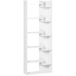 HOMCOM Bibliotecă, etajeră de depozitare cu 6 nivele, design neregulat, pentru sufragerie, dormitor, birou, 60x21x162, 5cm, alb | Aosom Romania imagine